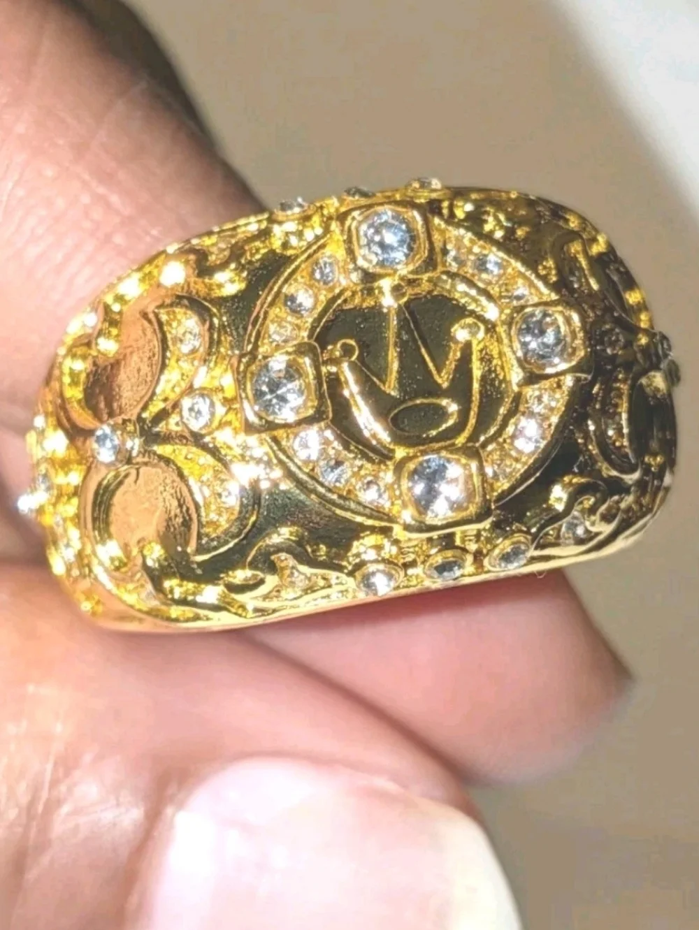 2Ct Round Real Moissanite Royal King Crown Wedding Ring 14K Yellow Gold Plated12